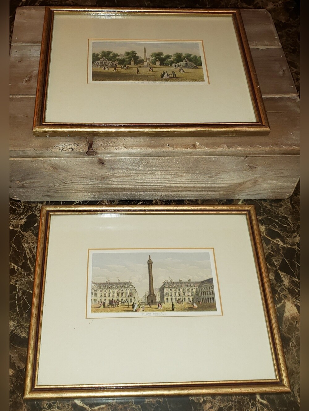 Christie's New Hall Vault "Place Vendome" & "Place De La Concorde" VTG Frame Art